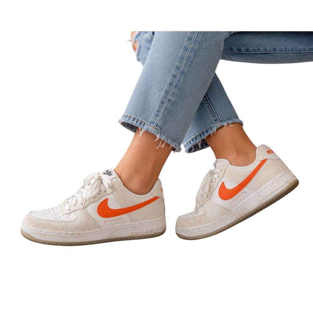 Nike Air Force 1 Low 50th Anniversary Swoosh White Orange Sneakers Size 9